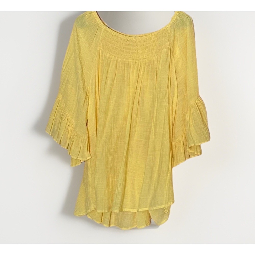 Cato Gauzy Blouse Womens 22/24W Yellow Peasant Boho Flowy Summer Top